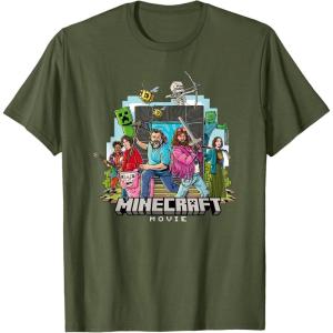 imageA Minecraft Movie Main Characters Group Shot Cartoon Style TShirtOlive Green