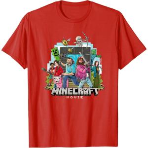 imageA Minecraft Movie Main Characters Group Shot Cartoon Style TShirtRed