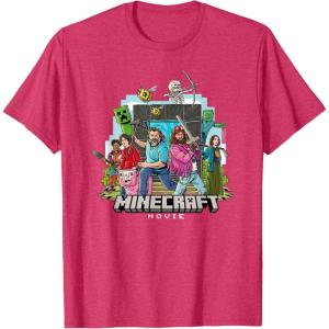imageA Minecraft Movie Main Characters Group Shot Cartoon Style TShirtRed Heather