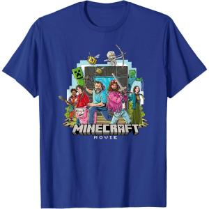 imageA Minecraft Movie Main Characters Group Shot Cartoon Style TShirtRoyal Blue