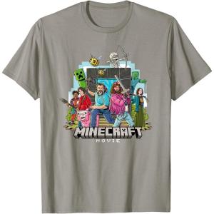 imageA Minecraft Movie Main Characters Group Shot Cartoon Style TShirtSlate Grey