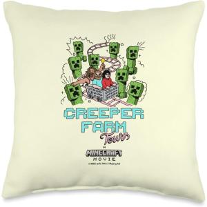 imageA Minecraft Movie Creeper Farm Tour Cartoon Style Design Throw Pillow16x16