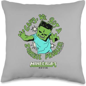 imageA Minecraft Movie Gang We Got A Zombie Problem Cartoon Style Throw Pillow16x16