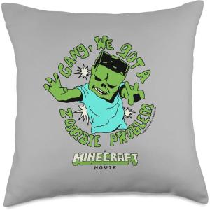 imageA Minecraft Movie Gang We Got A Zombie Problem Cartoon Style Throw Pillow18x18