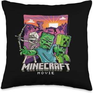 imageA Minecraft Movie Skeleton Zombie ampamp Creeper Cartoon Style Throw Pillow16x16