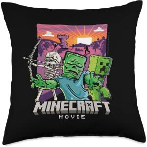 imageA Minecraft Movie Skeleton Zombie ampamp Creeper Cartoon Style Throw Pillow18x18