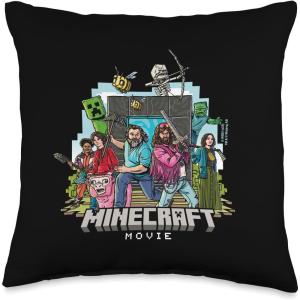 imageA Minecraft Movie Main Characters Group Shot Cartoon Style Throw Pillow16x16