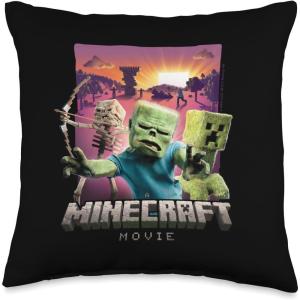 imageA Minecraft Movie Skeleton Zombie ampamp Creeper Group Portrait Throw Pillow16x16