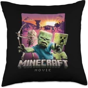 imageA Minecraft Movie Skeleton Zombie ampamp Creeper Group Portrait Throw Pillow18x18