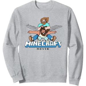 imageA Minecraft Movie Steve And Garret Flying Using Elytras SweatshirtHeather Grey