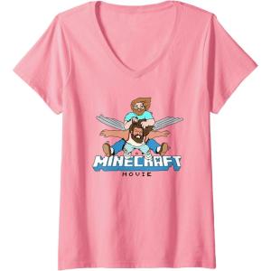 imageWomens A Minecraft Movie Steve And Garret Flying Using Elytras VNeck TShirtPink
