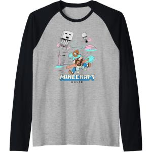 imageA Minecraft Movie Steve And Garret Escape Using Elytras Raglan Baseball TeeBlackAthletic Heather