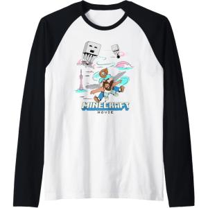 imageA Minecraft Movie Steve And Garret Escape Using Elytras Raglan Baseball TeeBlackWhite