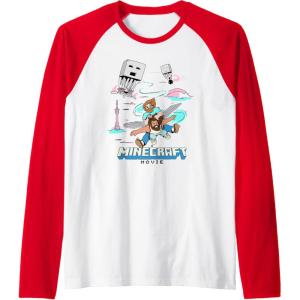 imageA Minecraft Movie Steve And Garret Escape Using Elytras Raglan Baseball TeeRedWhite