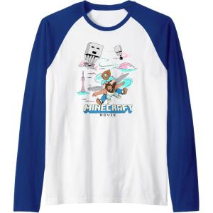 imageA Minecraft Movie Steve And Garret Escape Using Elytras Raglan Baseball TeeRoyal BlueWhite