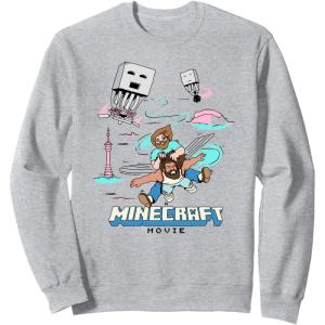 imageA Minecraft Movie Steve And Garret Escape Using Elytras SweatshirtHeather Grey