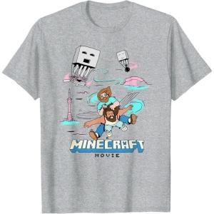 imageA Minecraft Movie Steve And Garret Escape Using Elytras TShirtHeather Grey