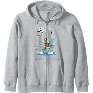 imageA Minecraft Movie Steve And Garret Escape Using Elytras Zip HoodieHeather Grey