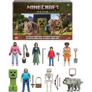 imageMattel Minecraft Ultimate Movie Pack with 8 Action Figures ampamp 8 Accessories Including 4inch Steve ampamp Creeper Collectible Toy Set