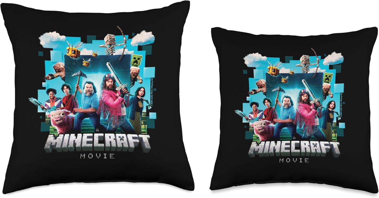 imageA Minecraft Movie Adventure Gang Main Characters Group Shot Throw Pillow16x16