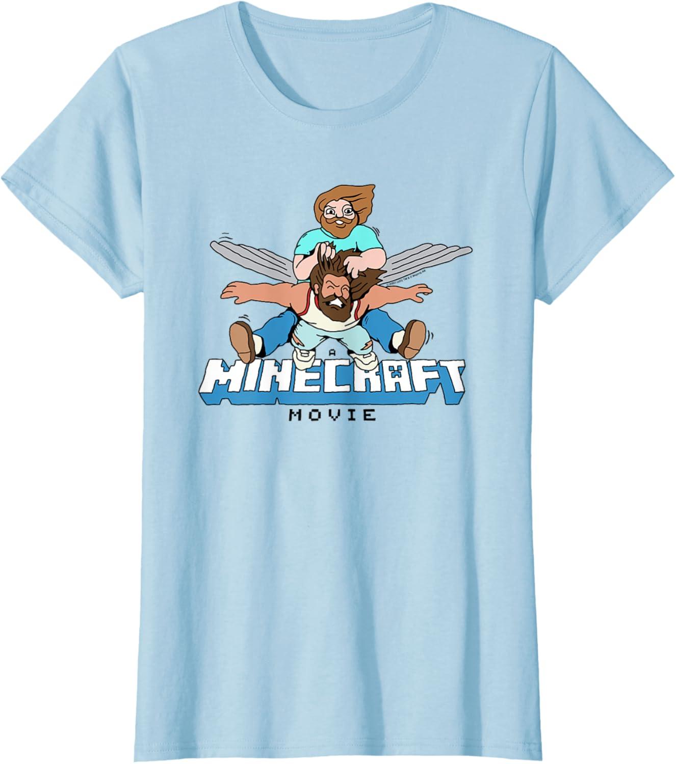 imageA Minecraft Movie Steve And Garret Flying Using Elytras TShirtBaby Blue