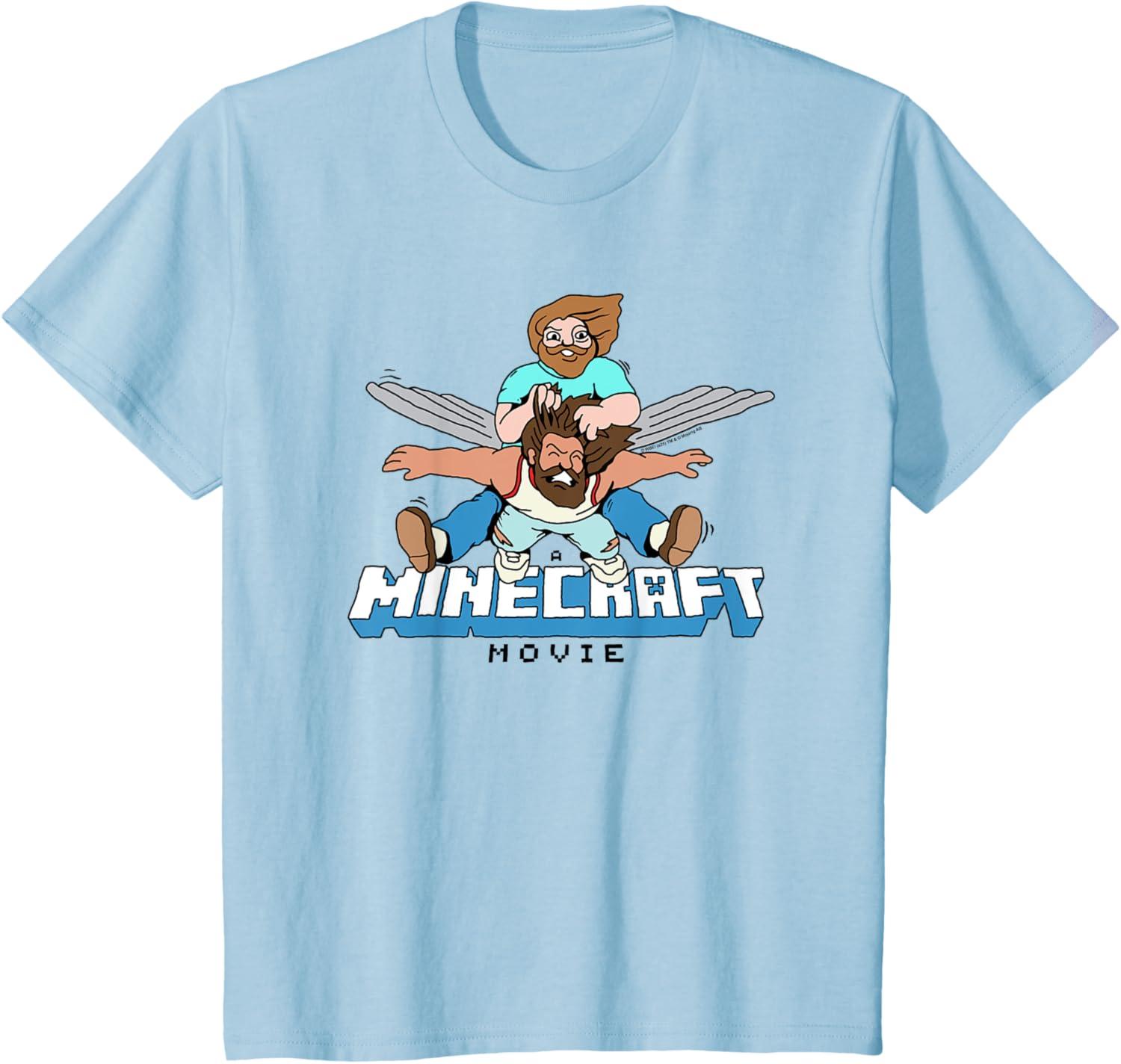 imageA Minecraft Movie Steve And Garret Flying Using Elytras TShirtBaby Blue