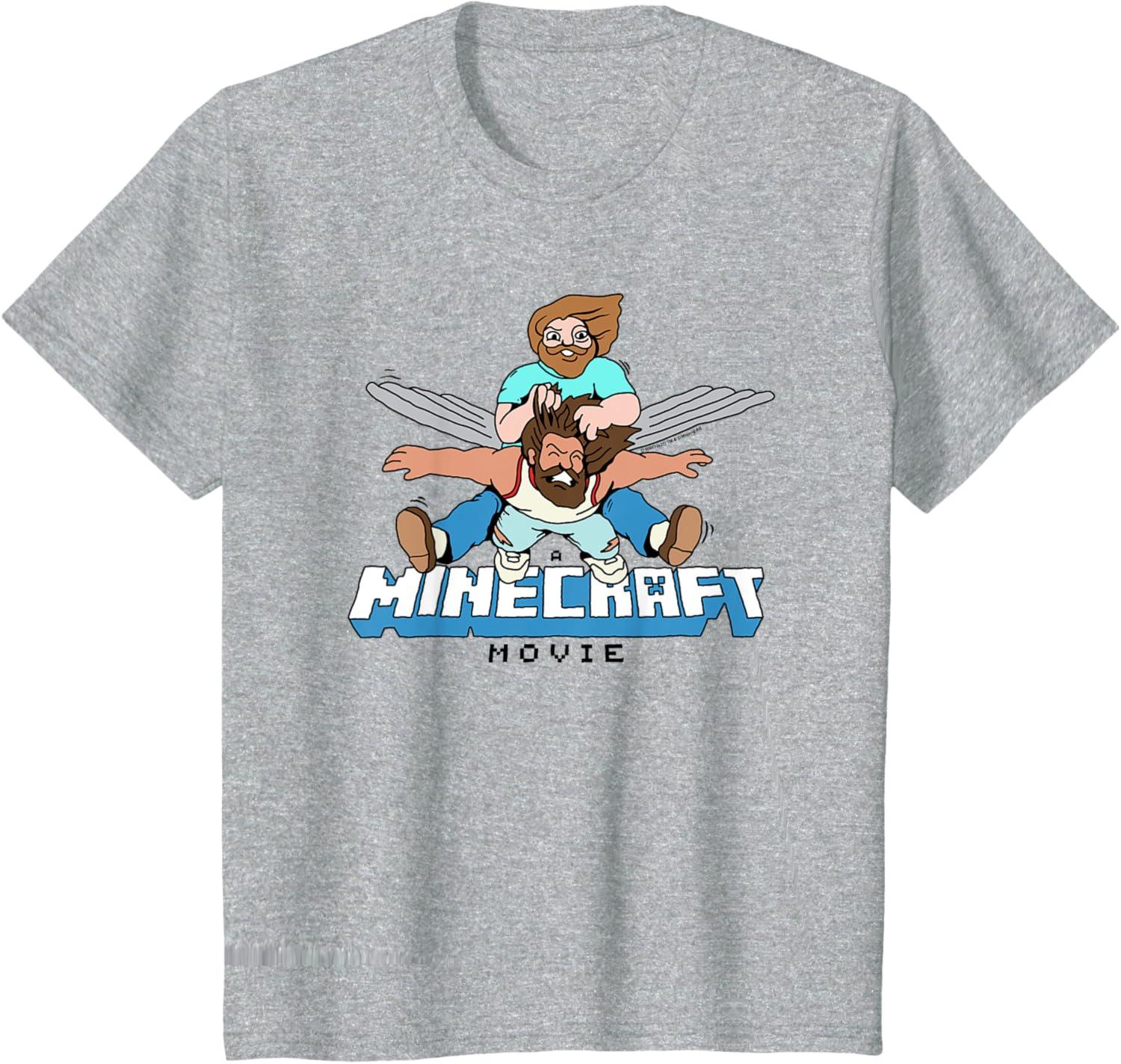 imageA Minecraft Movie Steve And Garret Flying Using Elytras TShirtHeather Grey