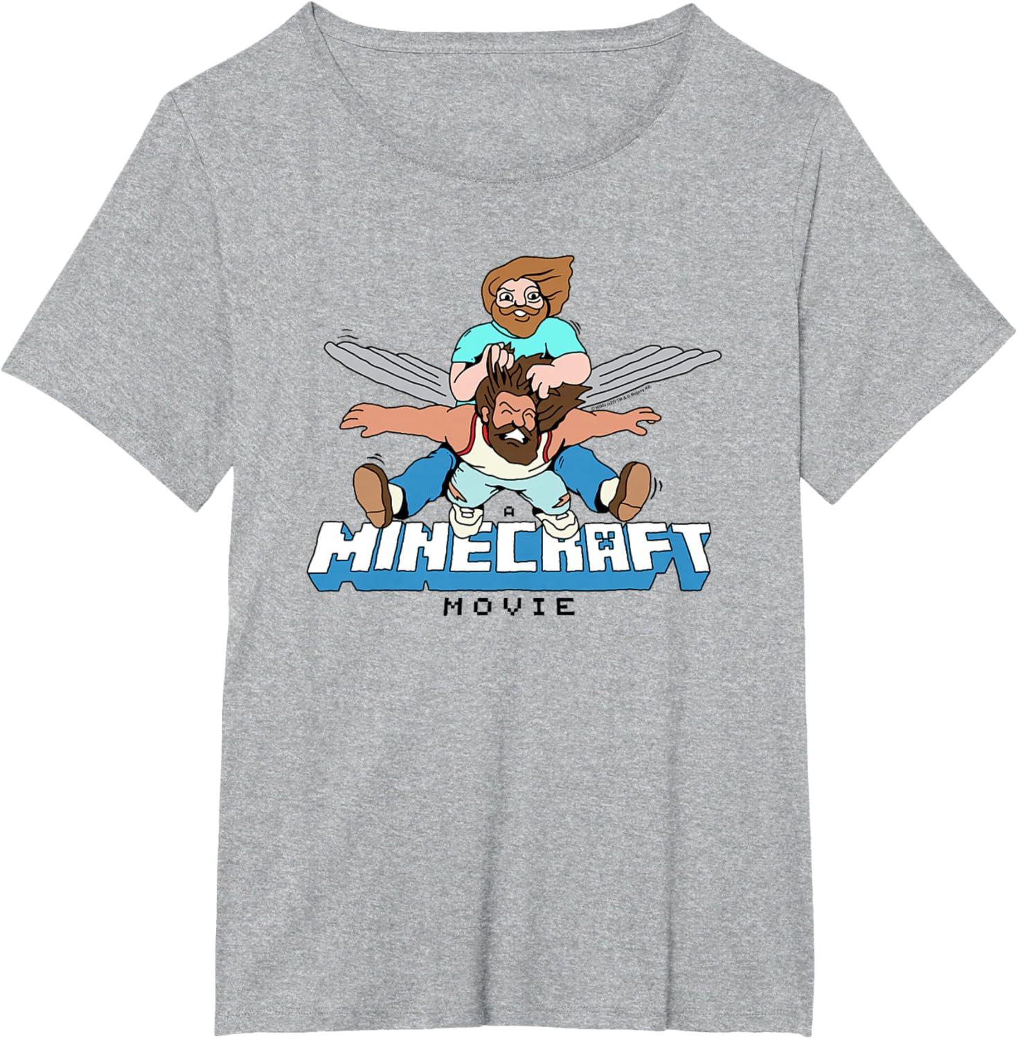 imageA Minecraft Movie Steve And Garret Flying Using Elytras TShirtHeather Grey