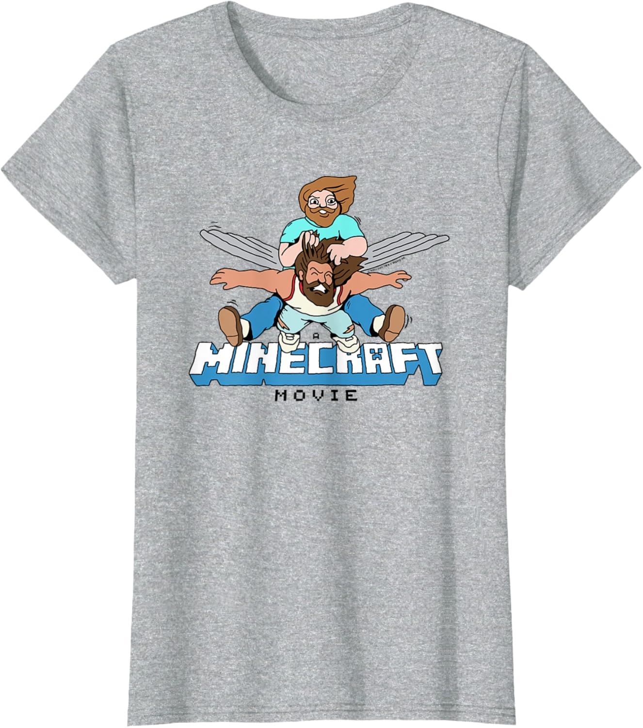 imageA Minecraft Movie Steve And Garret Flying Using Elytras TShirtHeather Grey
