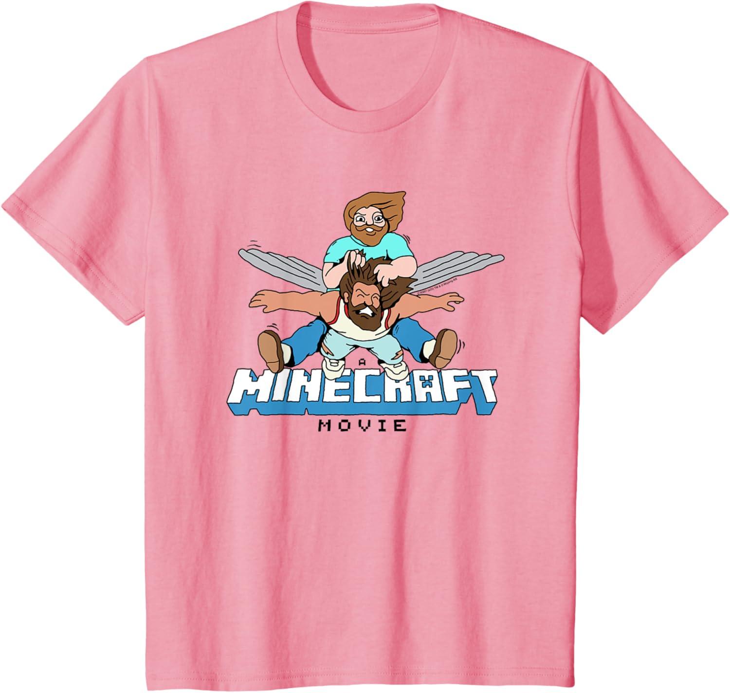 imageA Minecraft Movie Steve And Garret Flying Using Elytras TShirtPink