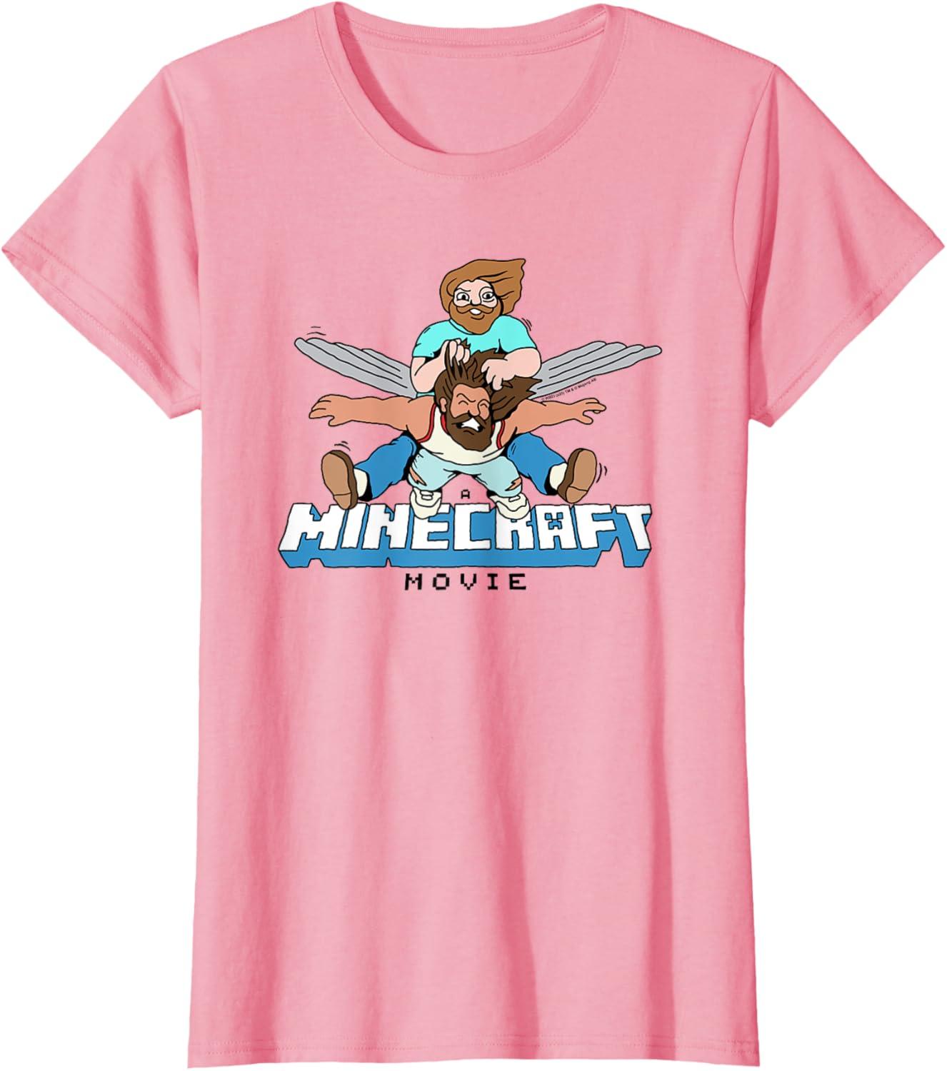 imageA Minecraft Movie Steve And Garret Flying Using Elytras TShirtPink