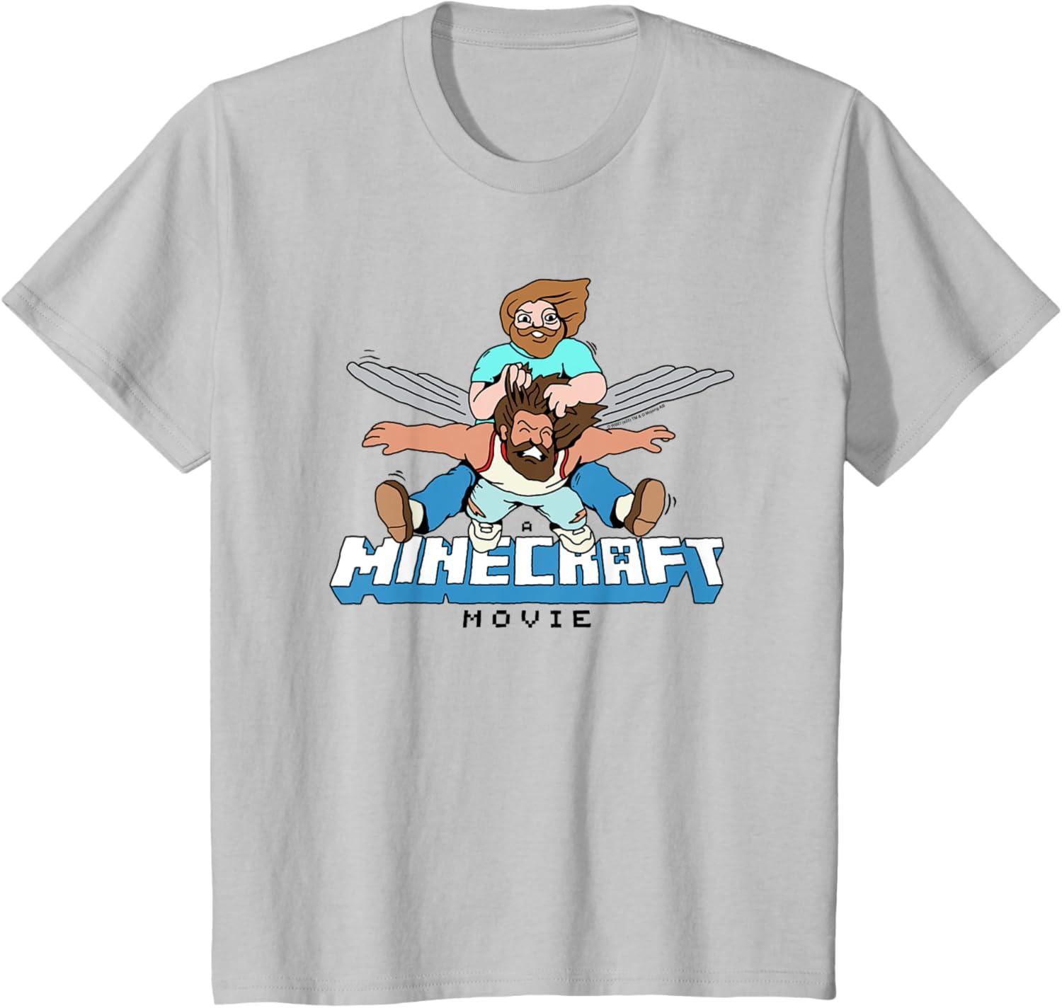 imageA Minecraft Movie Steve And Garret Flying Using Elytras TShirtSilver Grey
