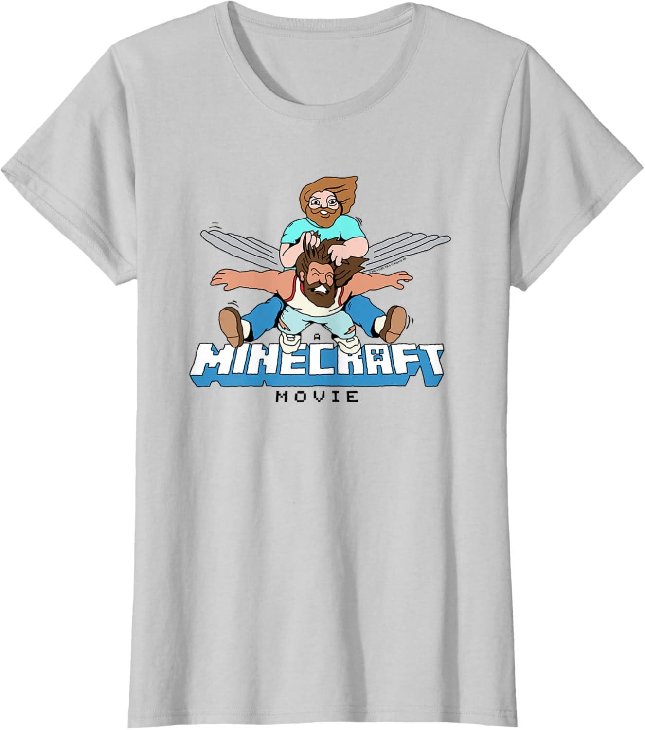 imageA Minecraft Movie Steve And Garret Flying Using Elytras TShirtSilver Grey