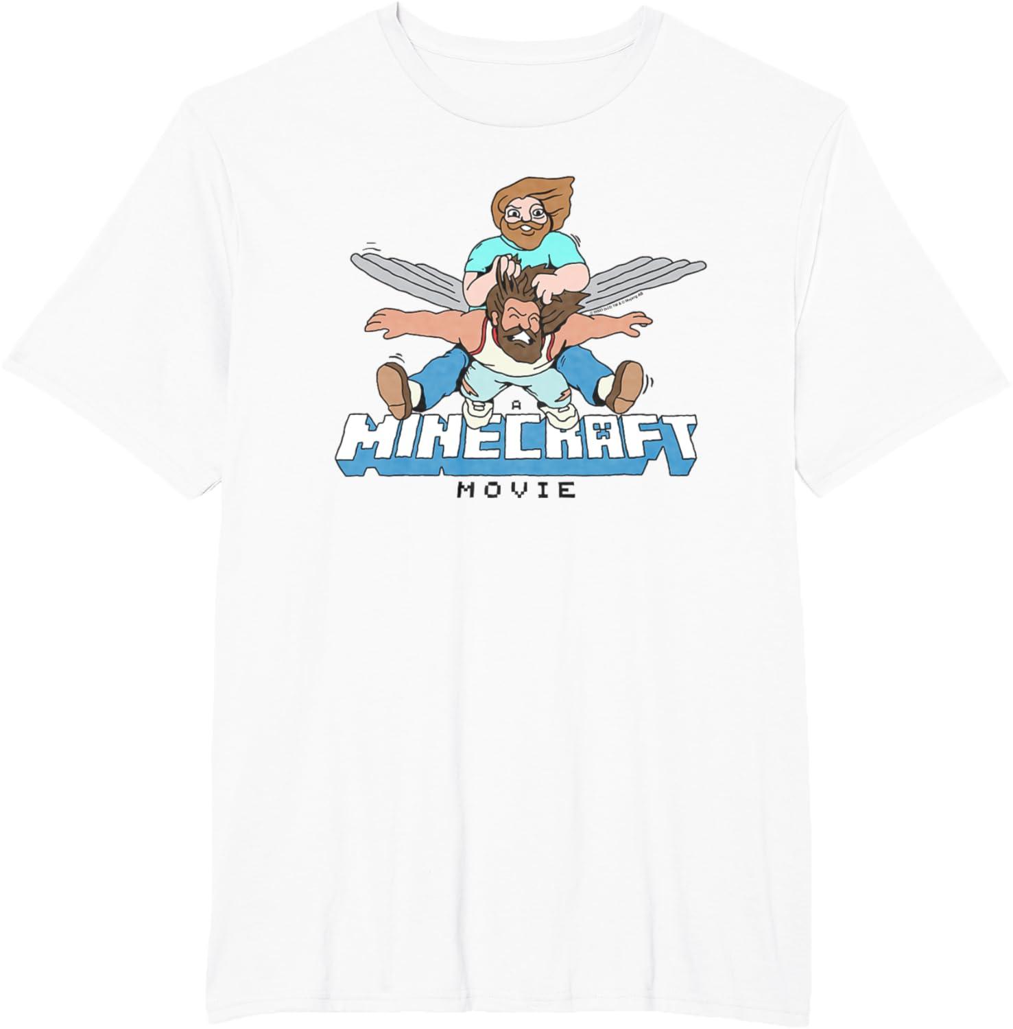 imageA Minecraft Movie Steve And Garret Flying Using Elytras TShirtWhite
