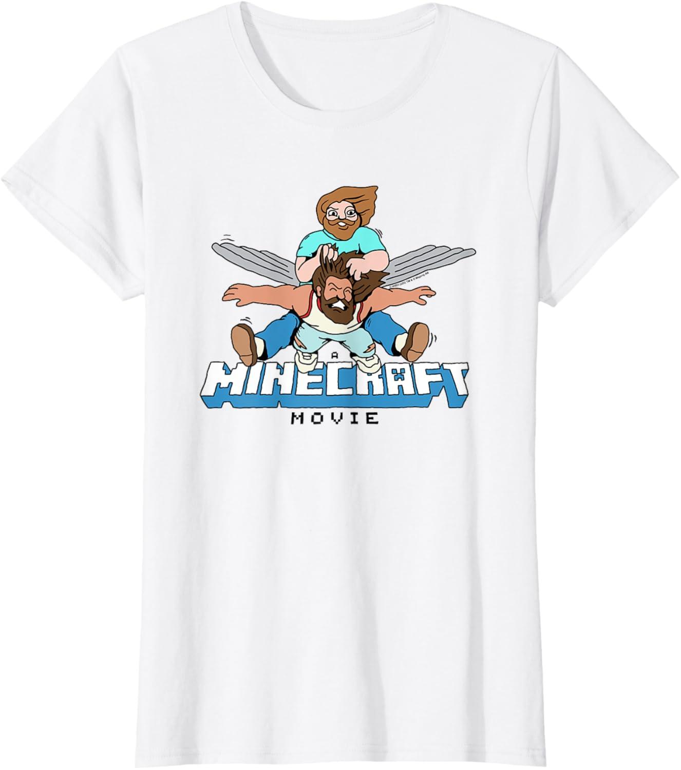 imageA Minecraft Movie Steve And Garret Flying Using Elytras TShirtWhite