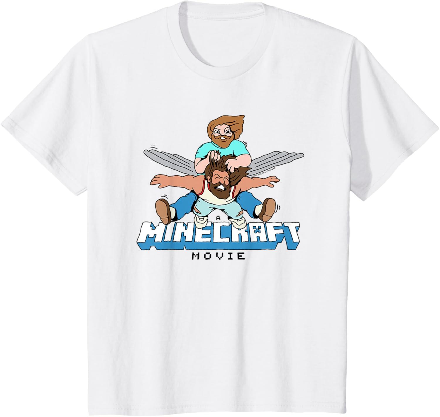 imageA Minecraft Movie Steve And Garret Flying Using Elytras TShirtWhite