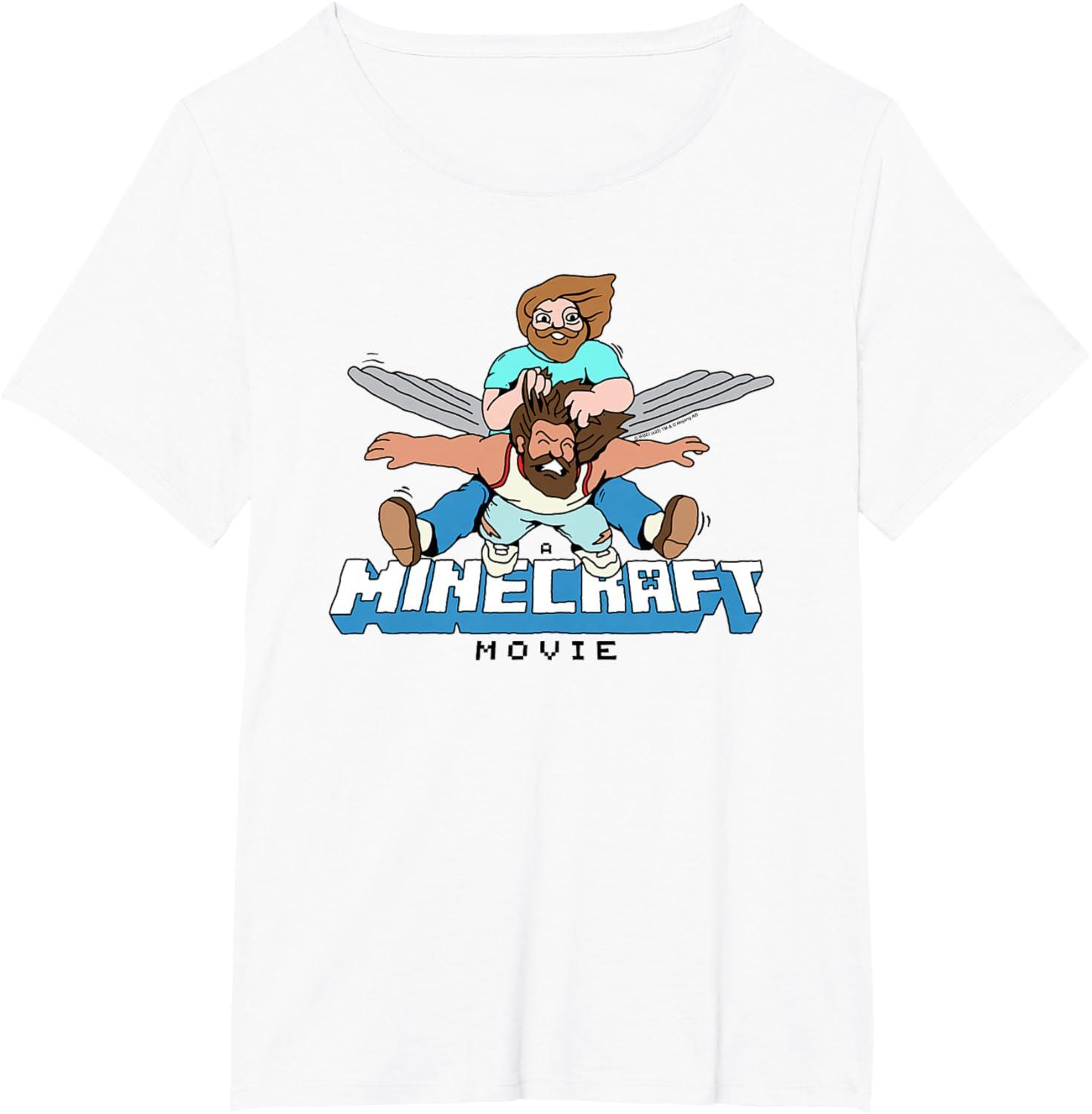 imageA Minecraft Movie Steve And Garret Flying Using Elytras TShirtWhite