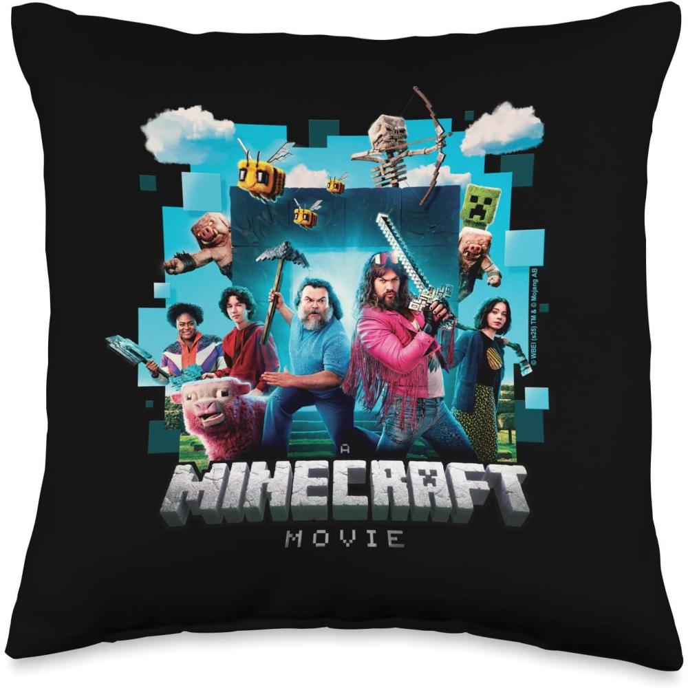 imageA Minecraft Movie Adventure Gang Main Characters Group Shot Throw Pillow16x16