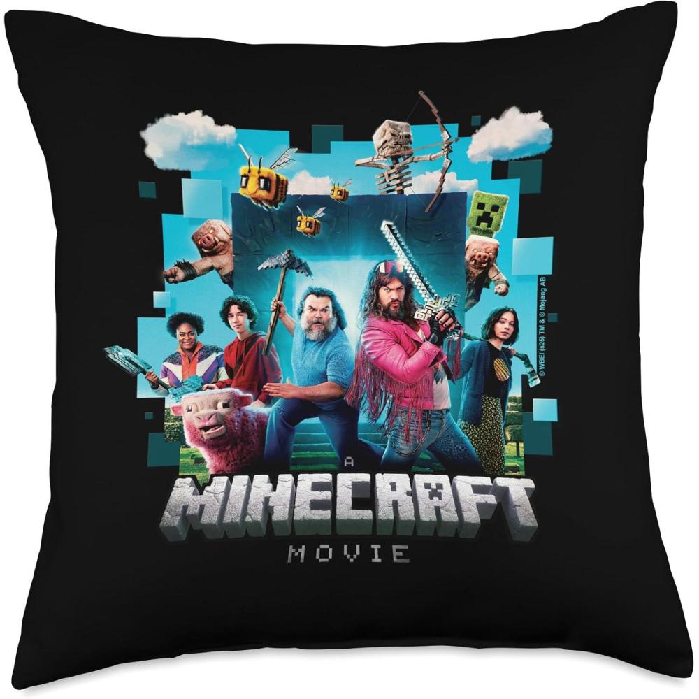 imageA Minecraft Movie Adventure Gang Main Characters Group Shot Throw Pillow18x18