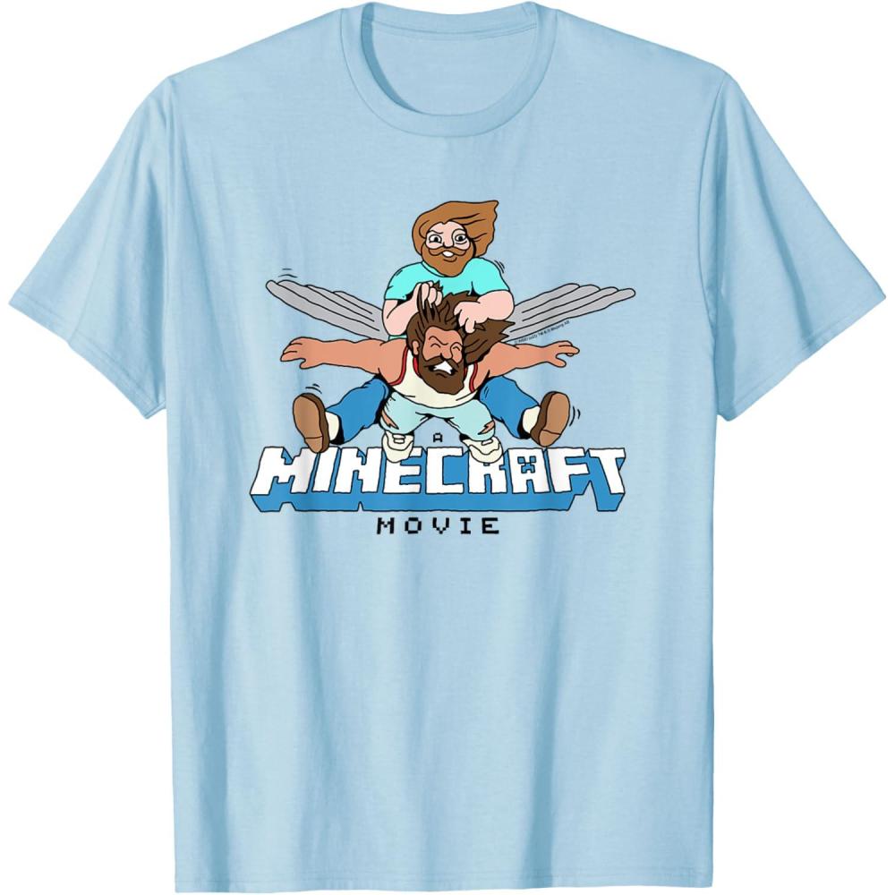 imageA Minecraft Movie Steve And Garret Flying Using Elytras TShirtBaby Blue