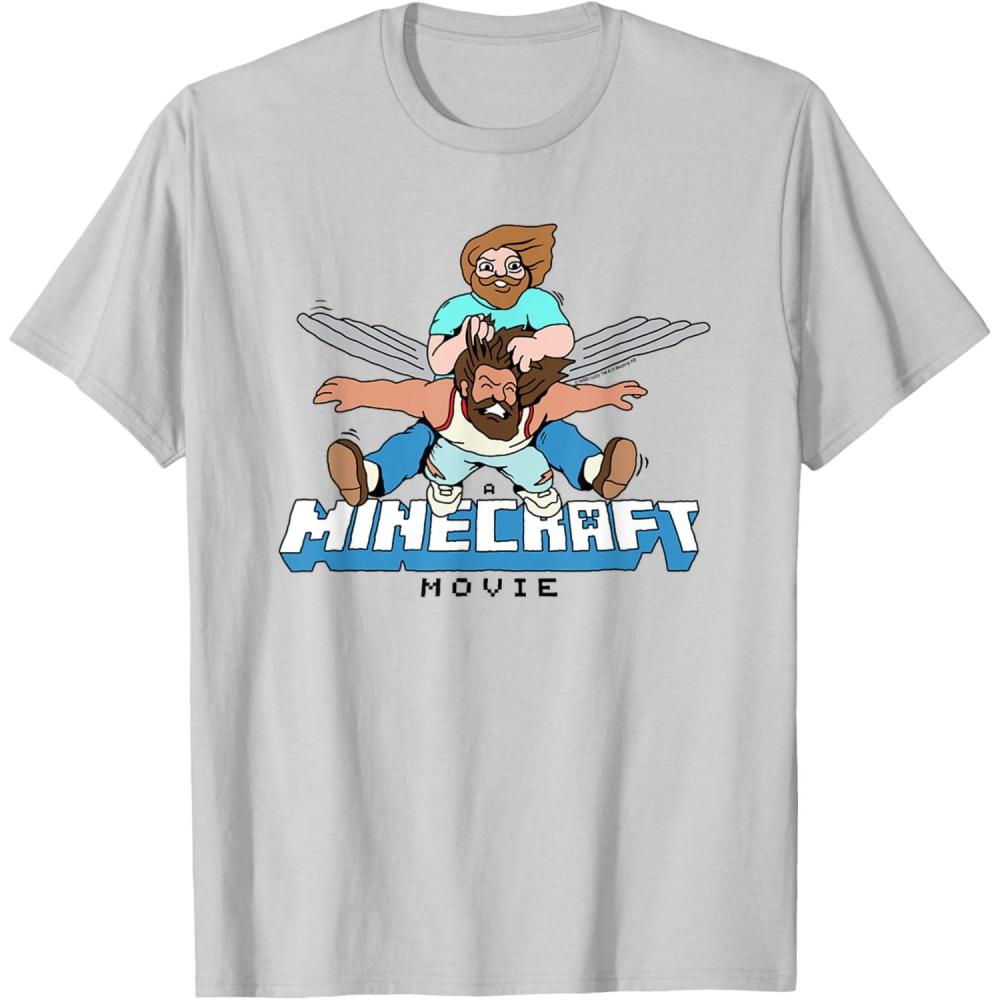 imageA Minecraft Movie Steve And Garret Flying Using Elytras TShirtSilver Grey
