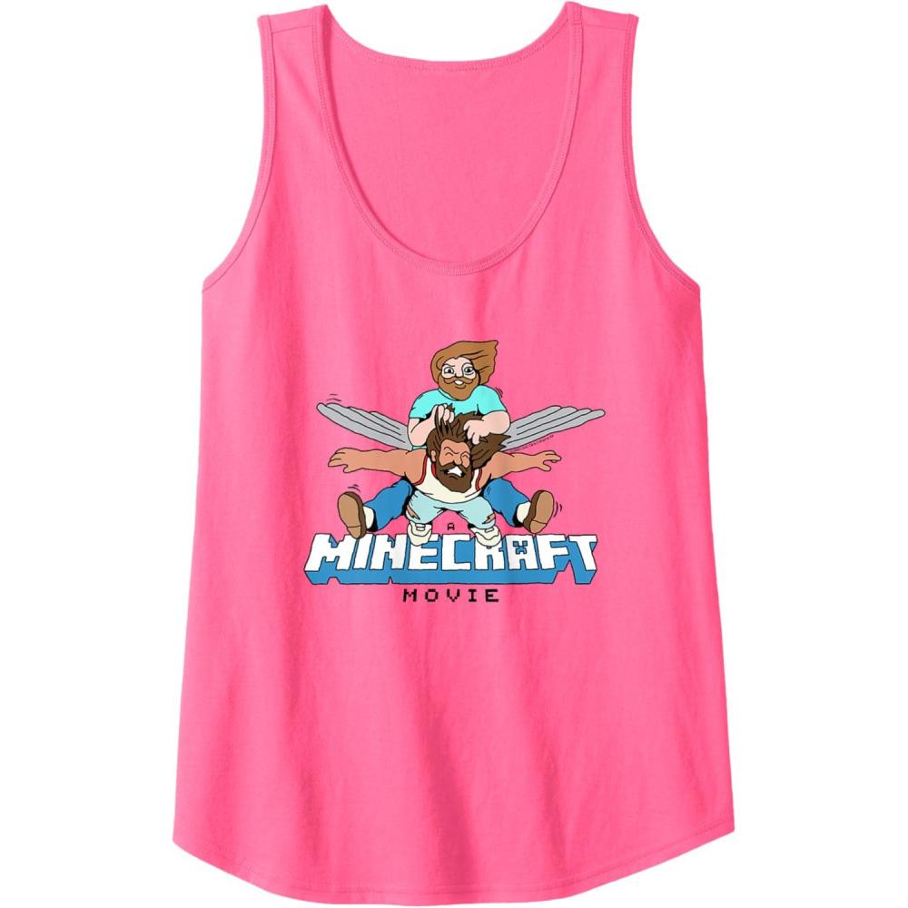imageA Minecraft Movie Steve And Garret Flying Using Elytras Tank TopNeon Pink