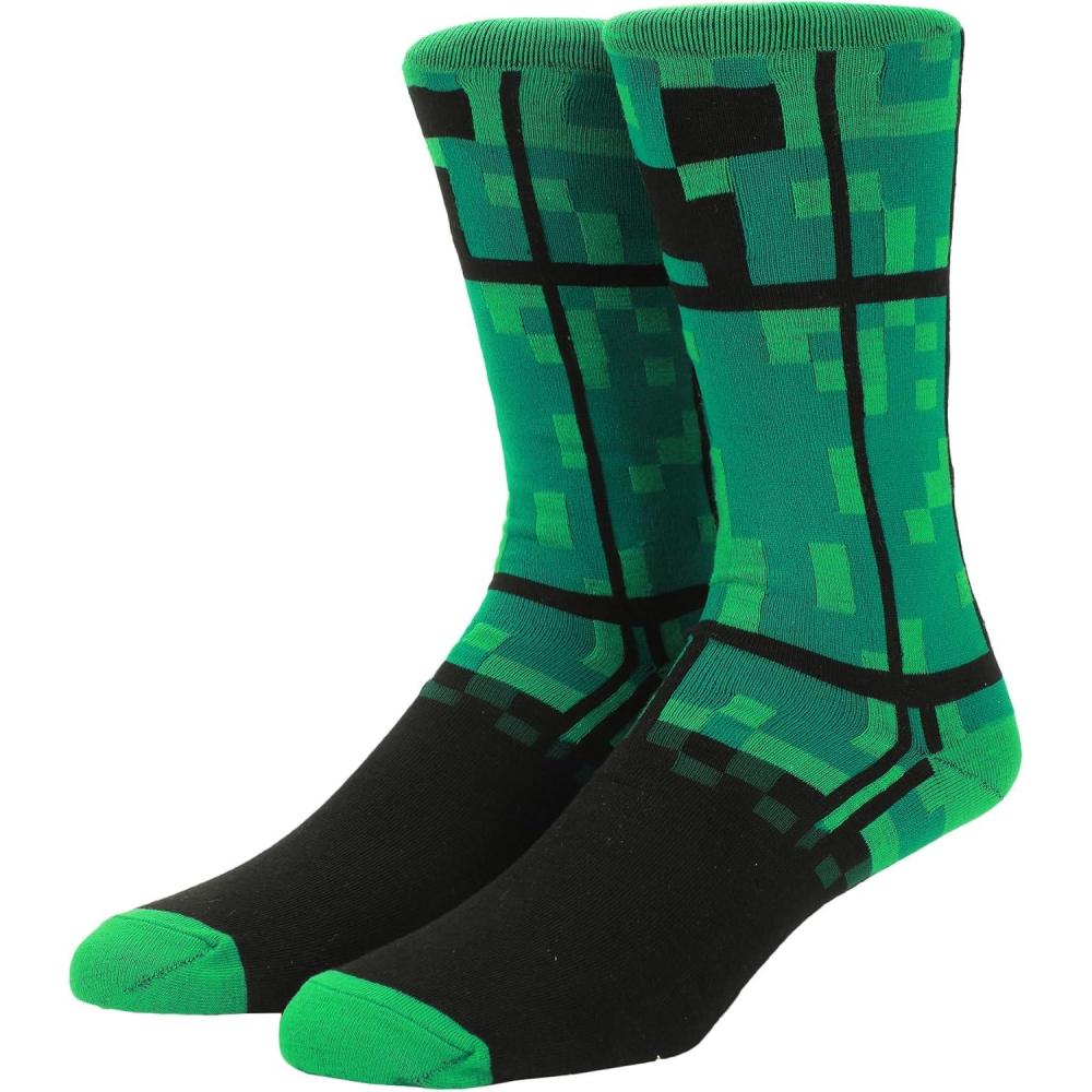 imageBioworld Minecraft Creepers Adult Green Casual Crew SocksOSFA