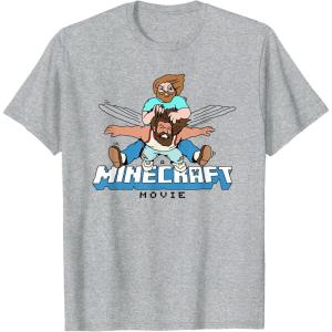 imageA Minecraft Movie Steve And Garret Flying Using Elytras TShirtHeather Grey