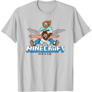 imageA Minecraft Movie Steve And Garret Flying Using Elytras TShirtSilver Grey