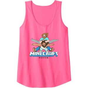 imageA Minecraft Movie Steve And Garret Flying Using Elytras Tank TopNeon Pink