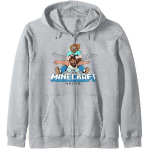 imageA Minecraft Movie Steve And Garret Flying Using Elytras Zip HoodieHeather Grey