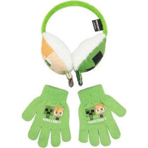 imageBioworld Minecraft Chibi Creeper ampamp Alex Ear Muffs ampamp Magic Gloves Set 2Piece