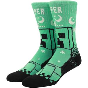 imageBioworld Minecraft Creeper UV Color Change Mens Black Athletic Crew Socks