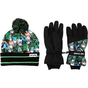 imageKids Minecraft Fleece Knit Cuff Hat and Ski Gloves Set Multicolored